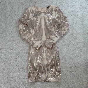 Rose gold sequin formal dress.